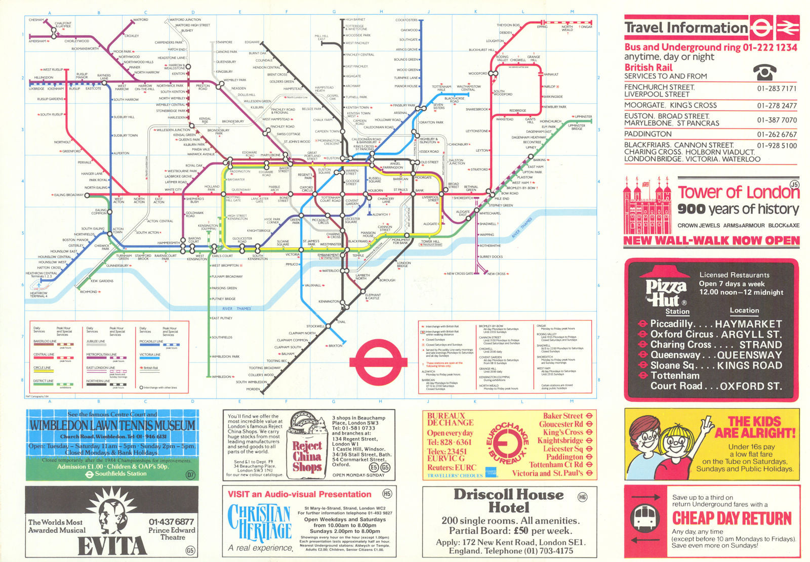 LONDON UNDERGROUND tube plan map. Heathrow Terminal 4 under construction 1984